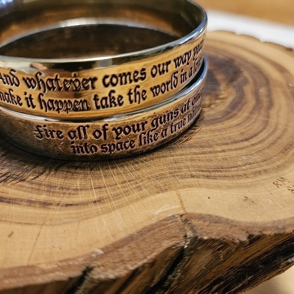 Song Lyrics Bracelets Two Stamped Metal Bangles Born To Be Wild - Picture 2 of 13